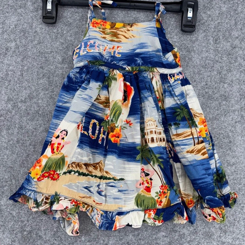 Ralph Lauren Kids Blue Hawaiian Aloha Tropical Ruffle Hem Sundress 12M 310065884